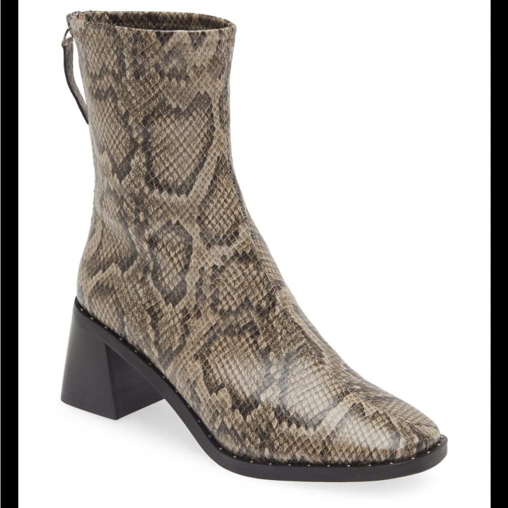 Open Edit Giah‎ snakeskin block heel zip boots NEW 5